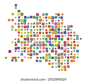 Symbol Map of the County Sogn og Fjordane (Norway) showing the territory with a pattern of overlapping colorful squares like candies