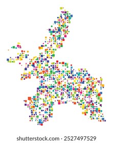 Symbol Map of the County Sor-Trondelag (Norway) showing the territory with a pattern of randomly distributed colorful squares of different sizes