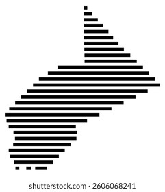 Symbol Map of the County Stanislaus (California) showing the County with a few black horizontal lines