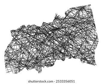 Symbol Map of the County Tartu (Estonia) showing the state with black, crossing lines like Mikado Sticks or a spider web