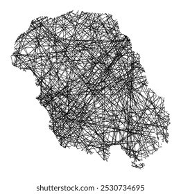 Symbol Map of the County Telemark (Norway) showing the state with black, crossing lines like Mikado Sticks or a spider web