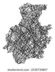 Mapa simbólico del condado de Telsiai (Lituania) que muestra el estado con líneas negras y cruzadas como Mikado Sticks o un Web de araña
