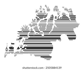 Symbol Map of the County Troms (Norway) showing the territory with parallel black lines in different line thickness