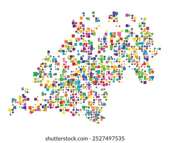 Symbol Map of the County Troms (Norway) showing the territory with a pattern of randomly distributed colorful squares of different sizes