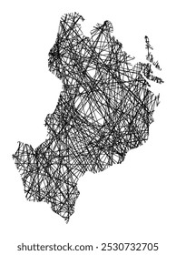 Mapa de símbolos do condado de Uppsala (Suécia) mostrando o estado com linhas pretas, como bengalas Mikado ou teia de aranha