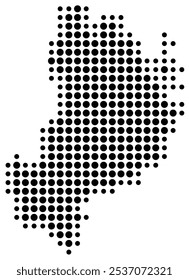 Mapa de símbolos do condado de Uppsala (Suécia) mostrando o território com um padrão de círculos pretos