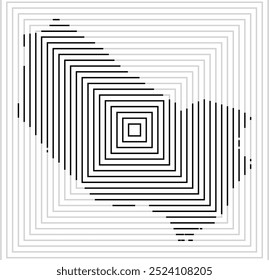 Symbolkarte der Grafschaft Vaesterbotten (Schweden) mit einer Reihe schwarzer quadratischer Linien auf weißem Hintergrund