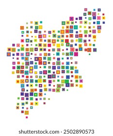 Symbol Map of the County Vaestmanland (Sweden) showing the territory with a pattern of overlapping colorful squares like candies