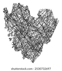 Symbol Map of the County Vaestra Goetaland (Sweden) showing the state with black, crossing lines like Mikado Sticks or a spider web
