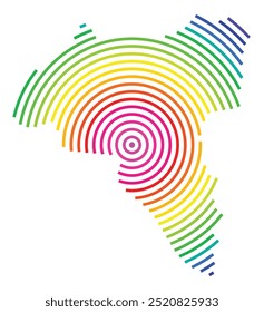 Mapa simbólico del condado de Valga (Estonia) que muestra el territorio con círculos concéntricos en colores del arco iris