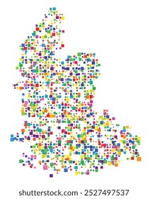 Symbol Map of the County Vest-Agder (Norway) showing the territory with a pattern of randomly distributed colorful squares of different sizes