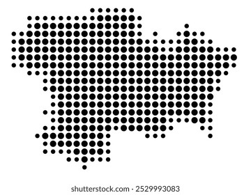 Symbol Map of the Departement Aude (France) showing the territory with a pattern of black circles