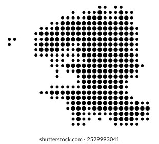 Mapa de símbolos do departamento de Finistere (França) mostrando o território com um padrão de círculos pretos