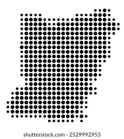 Mapa de símbolos do departamento de Mayenne (França) mostrando o território com um padrão de círculos pretos