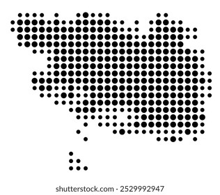 Mapa de símbolos do departamento de Morbihan (França) mostrando o território com um padrão de círculos pretos