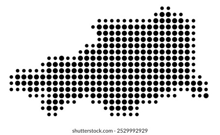 Mapa de símbolos do departamento Pirenéus Orientais (França) mostrando o território com um padrão de círculos pretos