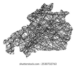 Symbolkarte des Distrikts Castelo Branco (Portugal) mit schwarzen Linien wie Mikado Sticks oder einem Spinnennetz