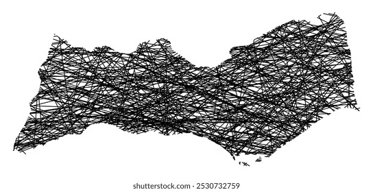 Symbol Map of the District Faro (Portugal) showing the state with black, crossing lines like Mikado Sticks or a spider web