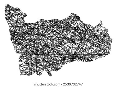 Mapa de Símbolos do Distrito do Porto (Portugal) mostrando o estado com linhas pretas cruzadas como Vara de Mikado ou teia de aranha