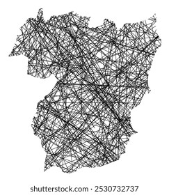 Mapa de Símbolos do Distrito de Vila Real (Portugal) mostrando o estado com linhas pretas e cruzadas como Vara de Mikado ou teia de aranha