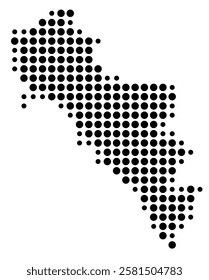 Symbol Map of the Island Andros (Greece) showing the island with just a few black dots