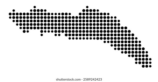 Symbol Map of the Island Anegada (British Virgin Islands) showing the island with just a few black dots