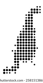 Symbol Map of the Island Aquidneck (United States) showing the island with just a few black dots