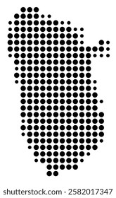 Symbol Map of the Island Basse-Terre (France) showing the island with just a few black dots