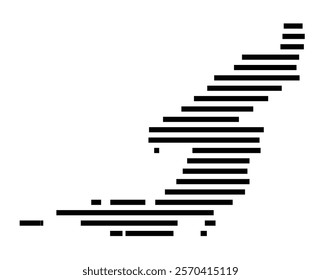 Symbol Map of the Island Bequia (St Vincent and Grenadines) showing the island with horizontal black lines