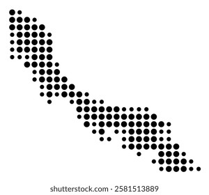 Symbol Map of the Island Curacao (Curacao) showing the island with just a few black dots