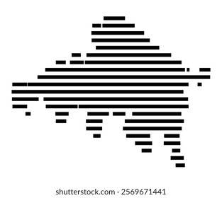 Symbol Map of the Island Dia (Greece) showing the island with horizontal black lines