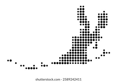 Symbol Map of the Island Gresqui (Venezuela) showing the island with just a few black dots