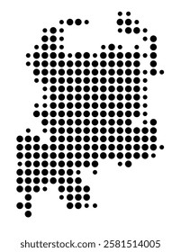 Symbol Map of the Island Huahine Nui (French Polynesia) showing the island with just a few black dots