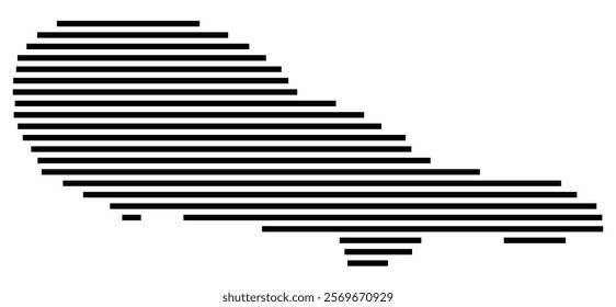 Symbol Map of the Island Ilha do Pico (Portugal) showing the island with horizontal black lines