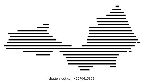 Symbol Map of the Island Isla de Margarita (Venezuela) showing the island with horizontal black lines