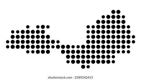 Symbol Map of the Island Isla de Margarita (Venezuela) showing the island with just a few black dots