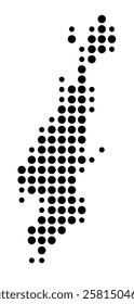 Symbol Map of the Island Isle of Gigha (United Kingdom) showing the island with just a few black dots