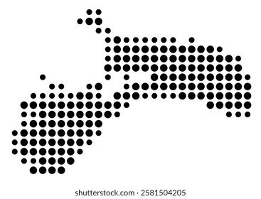 Symbol Map of the Island Mon (Denmark) showing the island with just a few black dots