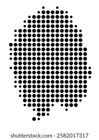 Symbol Map of the Island Ovalau (Fiji) showing the island with just a few black dots