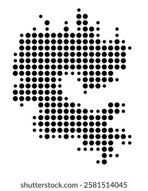 Symbol Map of the Island Rapa (French Polynesia) showing the island with just a few black dots