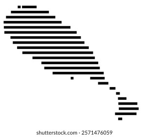 Symbol Map of the Island Saint Kitts (St Kitts and Nevis) showing the island with horizontal black lines