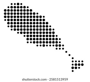 Symbol Map of the Island Saint Kitts (St Kitts and Nevis) showing the island with just a few black dots