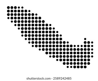 Symbol Map of the Island Sakao (Vanuatu) showing the island with just a few black dots