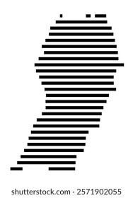 Symbol Map of the Island San Salvador (Bahamas) showing the island with horizontal black lines