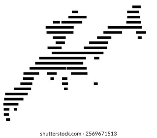 Symbol Map of the Island Sanday (United Kingdom) showing the island with horizontal black lines