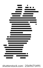 Symbol Map of the Island Unst (United Kingdom) showing the island with horizontal black lines