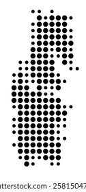 Symbol Map of the Island Yell (United Kingdom) showing the island with just a few black dots