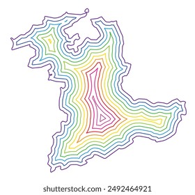 Symbolkarte des Kantons Bern (Schweiz) mit der im Inneren gepufferten Landesgrenze in Regenbogenfarben