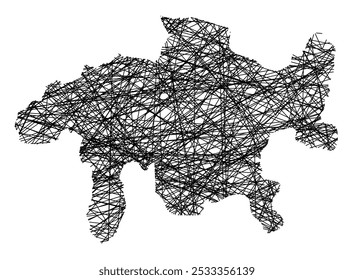 Symbol Map of the Kanton Graubuenden (Switzerland) showing the state with black, crossing lines like Mikado Sticks or a spider web