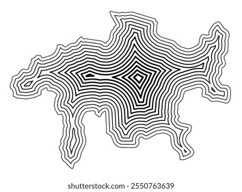 Symbol Map of the Kanton Graubuenden (Switzerland) showing the state border buffered inside with black tapering lines